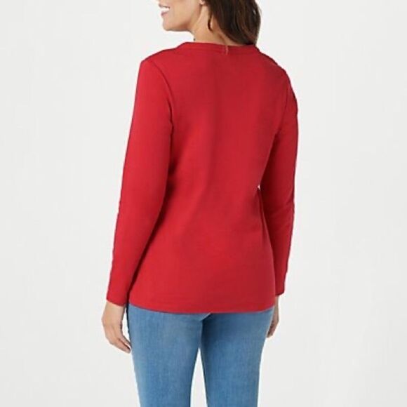 Denim & Co. Split V-Neck Long Sleeve Top - Picture 2 of 2